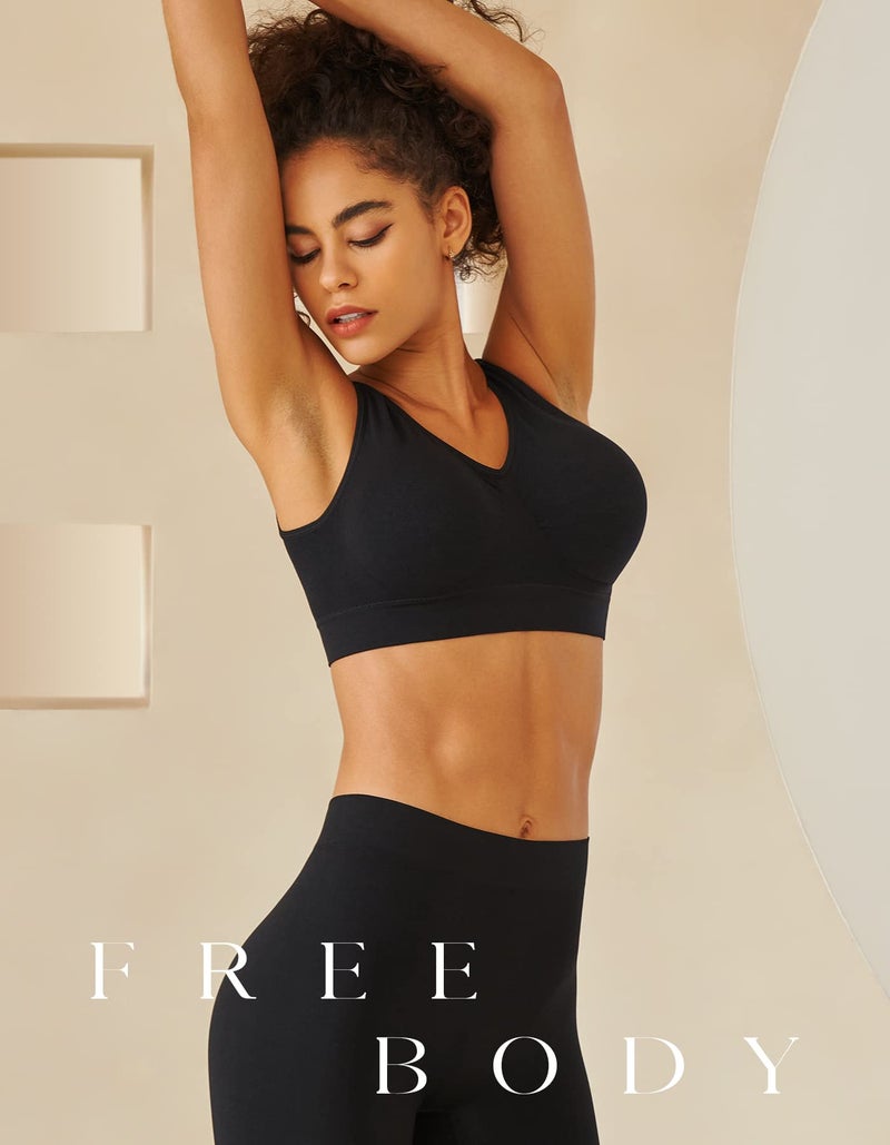 SIMIYA Womens Sports Bras, Yoga Comfort Seamless Stretchy Sports Bra for Women 3 Pack Black - Image 5